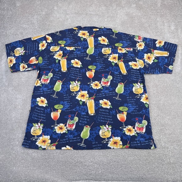 Big Dogs Shirt Mens 2X Blue Hawaiian Drinks Aloha Travel Dad Loop‎ Collar VTG - Picture 9 of 13